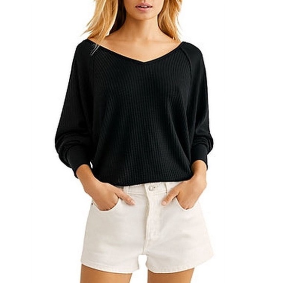 Free People Santa Clara Thermal Shirt Black NWT - Picture 2 of 6